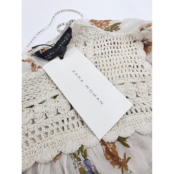 Zara Boho Floral Crochet Top Womens XS Cottagecore Fairy Romantic Blouse NWT - Picture 11 of 16